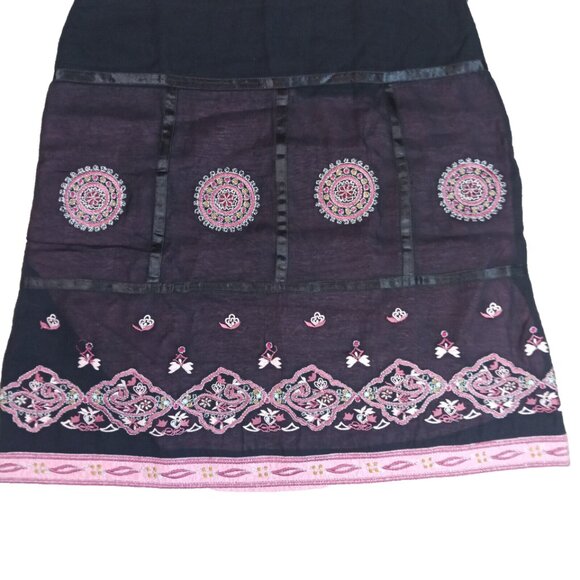 Persaman Womens A Line Skirt Size 8 Black Pink Embroidered Lined Boho Chic - Picture 3 of 6